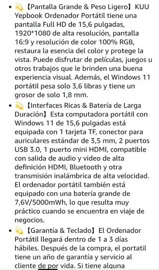 Portátil KUU 15.6 16GB RAM 512GB SSD