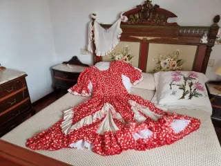 Vestido Flamenco Talla M Rojo Flores Blancas