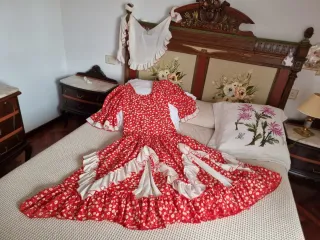 Vestido Flamenco Talla M Rojo Flores Blancas