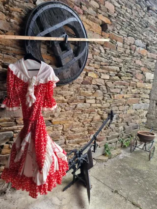 Vestido Flamenco Talla M Rojo Flores Blancas