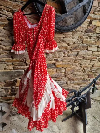 Vestido Flamenco Talla M Rojo Flores Blancas