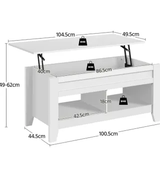 Mesa Centro Elevable Yaheetech Blanca