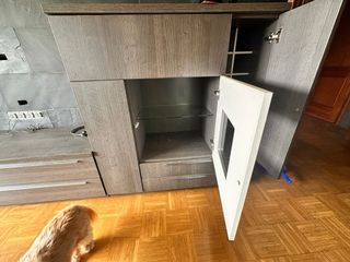 Mueble de salón modular madera y cristal