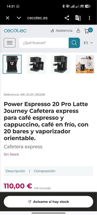 Cafetera Cecotec con manómetro