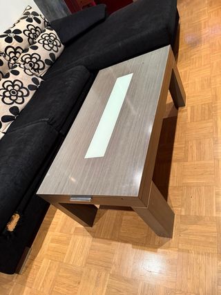 Mesa de salón elevable madera y cristal