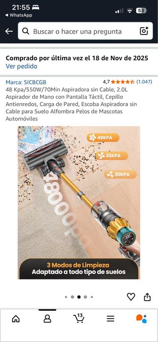 Aspirador de mano sin cable 48 Kpa, nuevo sin usar