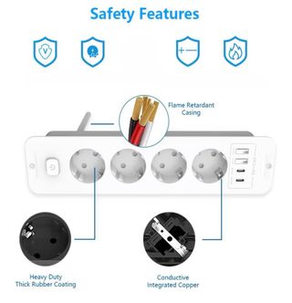 Regleta Enchufes empotrable para mesa USB PD QC3.0