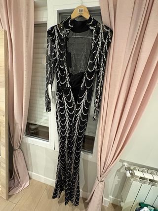 Vestido largo fiesta negro lentejuelas