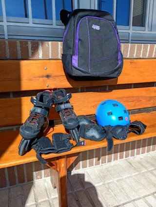 Patines en línea, protecciones y bolsa niño