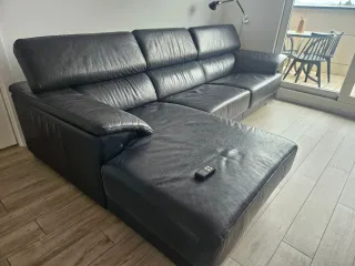 Sofá Chaise Longue Cuero Negro Motor