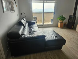 Sofá Chaise Longue Cuero Negro Motor