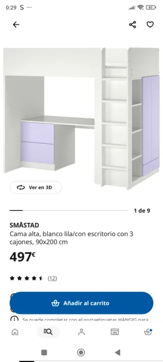 Cama alta SMÅSTAD IKEA Rosa/Blanco y turquesa/blan