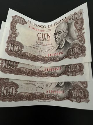 Lote 3 Billetes 100 Pesetas Banco de España 1970