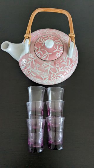 set teiera orientale in porcellana con 6 bicchieri