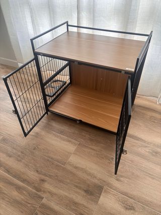 Mesa Auxiliar Jaula Perro Madera Negra