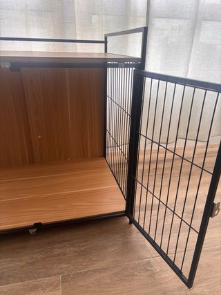 Mesa Auxiliar Jaula Perro Madera Negra