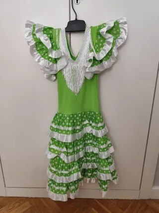 Vestido Flamenca Verde con Flecos niña 2-3 años