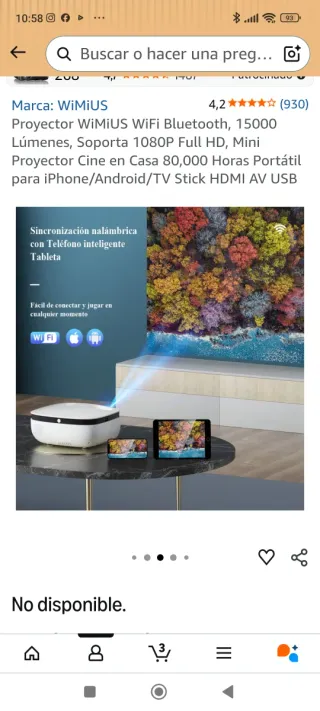 Proyector WiMiUS 1080p Android + Pantalla