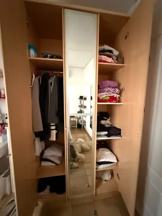 Armario de madera con puertas de espejo