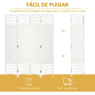 Biombo Separador 4 Paneles Plegable Blanco