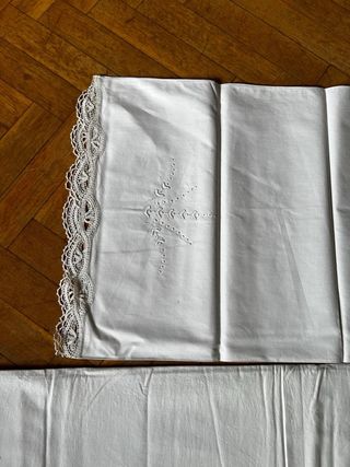 Sábana bordada Richelieu y encaje hecho a mano