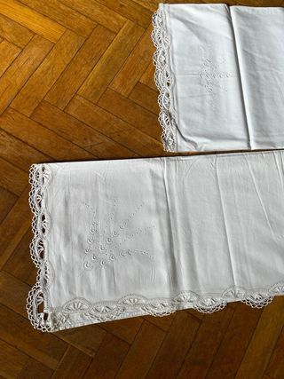 Sábana bordada Richelieu y encaje hecho a mano