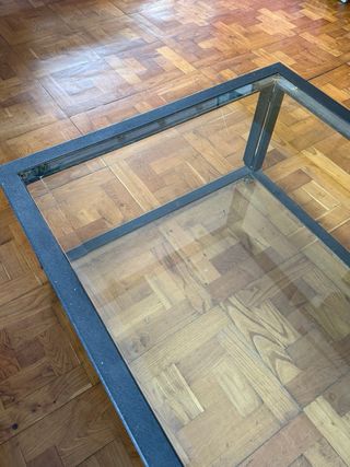 Mesa de centro cristal y metal negra