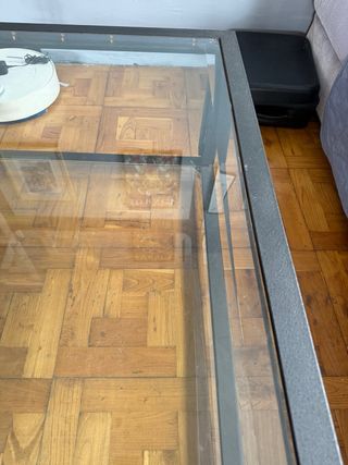Mesa de centro cristal y metal negra