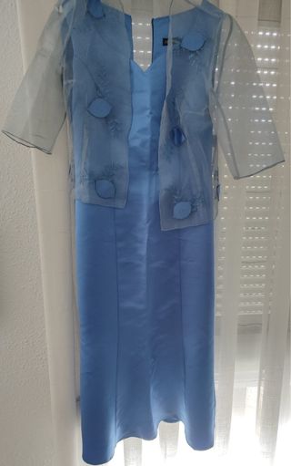 Vestido azul fiesta con chaqueta