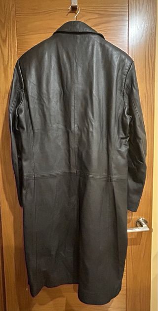 Abrigo de cuero 100%, negro largo