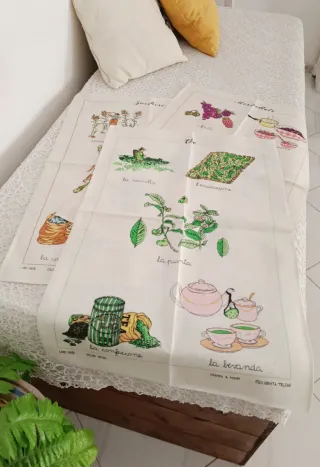 Set 3 teli cucina con stampa in lino 100%
