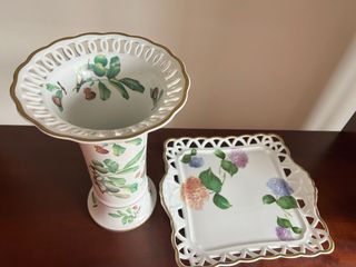 Jarrón y bandeja Porcelana VP España Calado 25cm