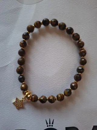 Pulsera Ojo de Tigre y Plata Chapada Oro