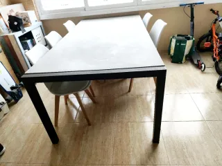 Mesa Terraza Exterior piedra gris y hierro 8/10pax