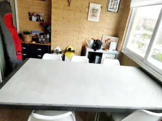 Mesa Terraza Exterior piedra gris y hierro 8/10pax