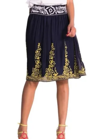 Falda Desigual bordada azul y dorada