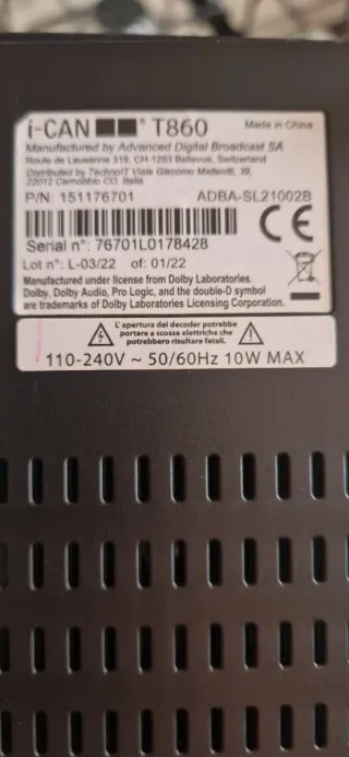 Decoder Digitale Terrestre T2 CAN T860