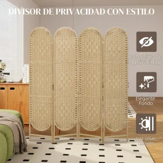 Biombo Separador 4 Paneles Ratán 160x170