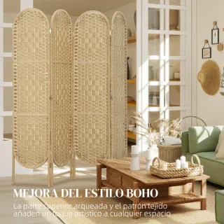 Biombo Separador 4 Paneles Ratán 160x170