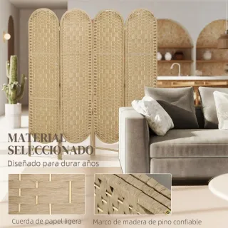 Biombo Separador 4 Paneles Ratán 160x170