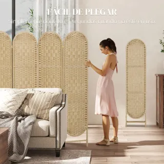 Biombo Separador 4 Paneles Ratán 160x170