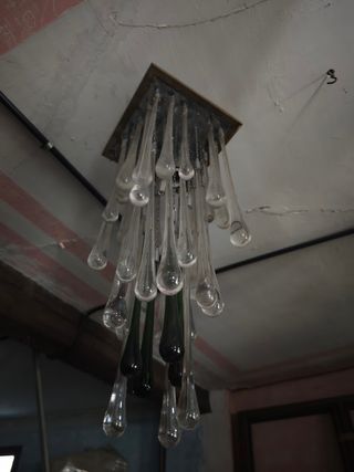 Lámpara lágrimas cristal verde y transparente