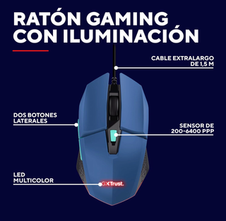 Ratón gaming RGB 6400 DPI Trust Felox azul