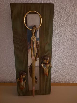 Cuadro vintage de Virgen con 2 ángeles