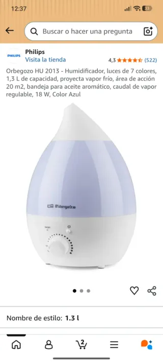 Humidificador Orbegozo Blanco y Morado