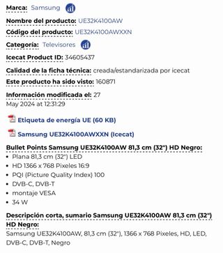 TV Samsung 32 Negra
