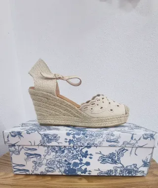 Sandalias Cuña de Esparto Azul Beige NUEVAS 36A41