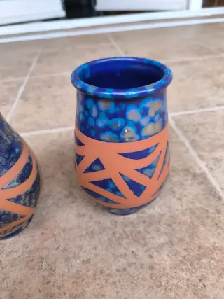 Juego 3 jarrones cerámica azul y naranja