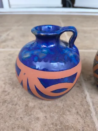 Juego 3 jarrones cerámica azul y naranja
