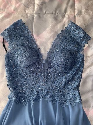 Vestido largo fiesta pedrería azul